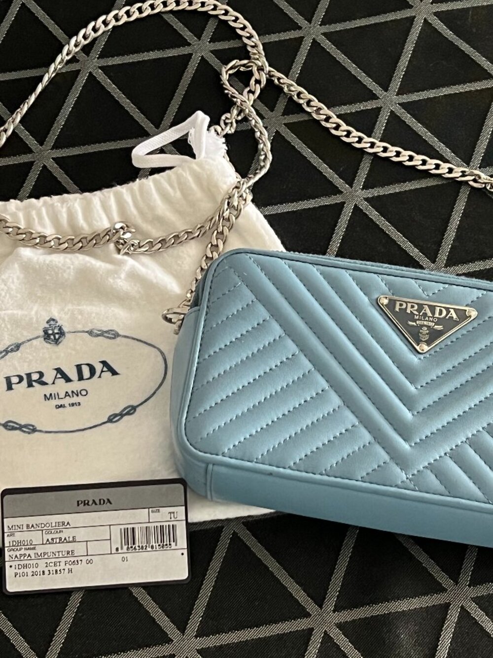 PRADA Blue Leather Diagramme Mini Shoulder Bag